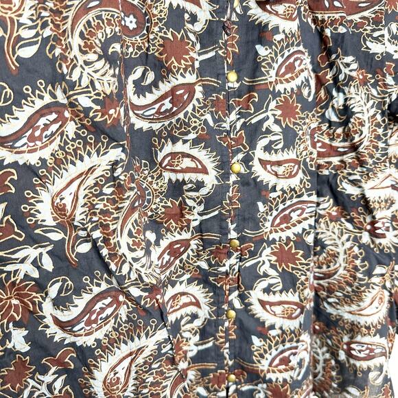 Cleobella Womens Top Jillian Blouse Button Up Ruffle Avalon Block Brown Size XS - Picture 5 of 11